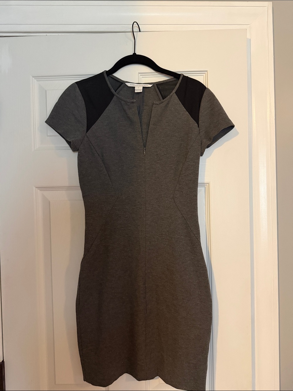Diane Von Furstenberg Charcoal Gray Mini Dress with Black Shoulder Panels